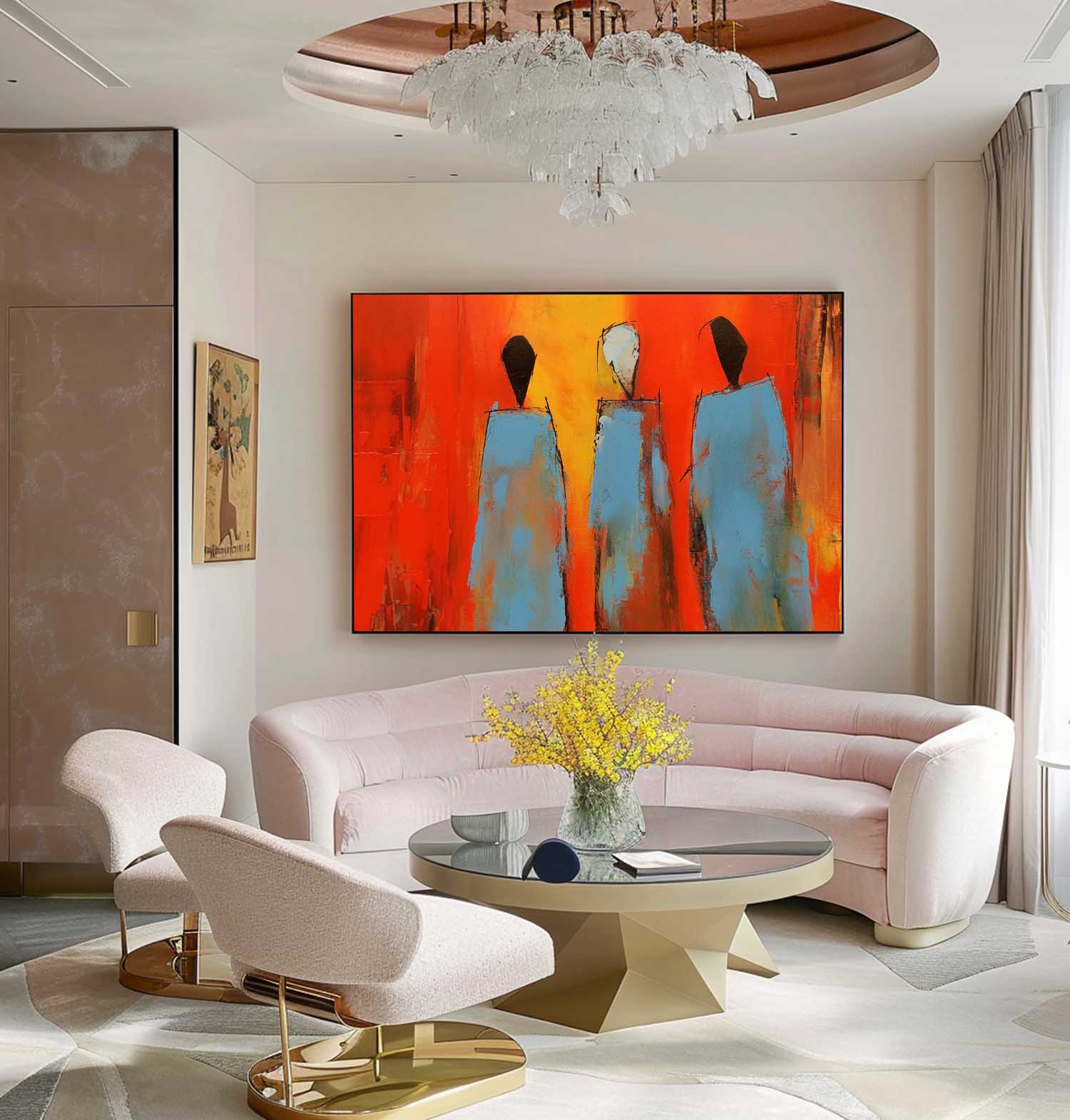 Large Bright Red Human Silhouette Wall Art Abstract Figure Oil Painting Original Human Artwork Home Decor