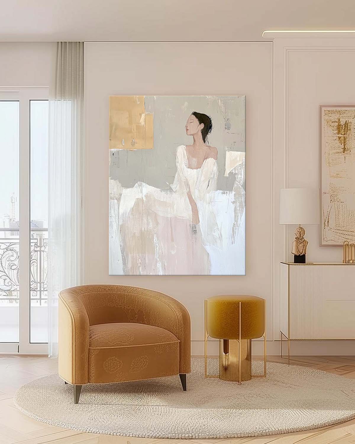 Contemporary Abstract minimalist Neutral Female Painting Large Abstract Woman Wall Art Wall Art For Living Room