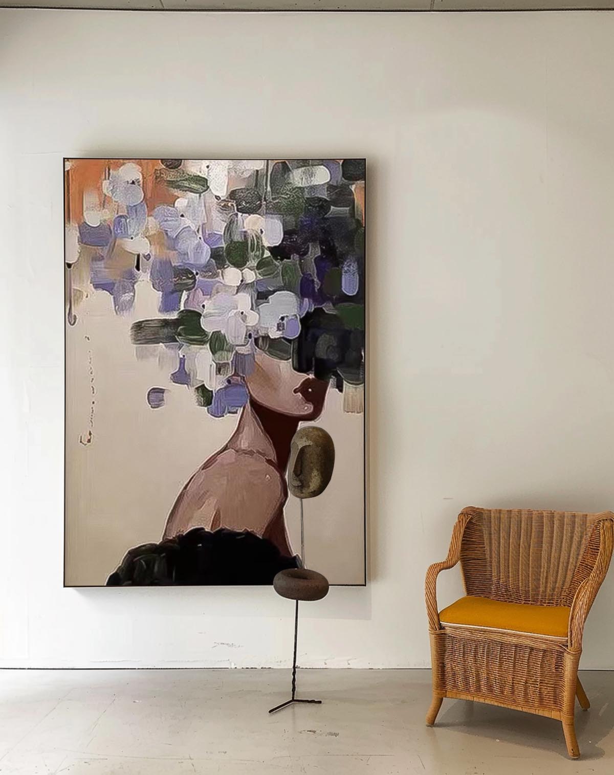 Large Faceless Portrait Artwork Abstract Lady Painting Woman Face Painting Original Flower Figurative Canvas Art Framed Woman Art Home Decor