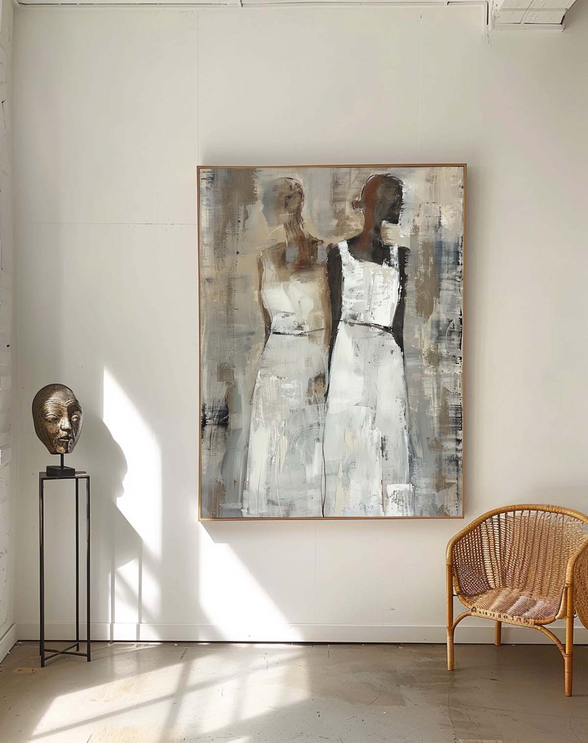 Large Figure Painting Shadow Abstract Artwork Original Woman Silhouettes Wall Art For Living Room