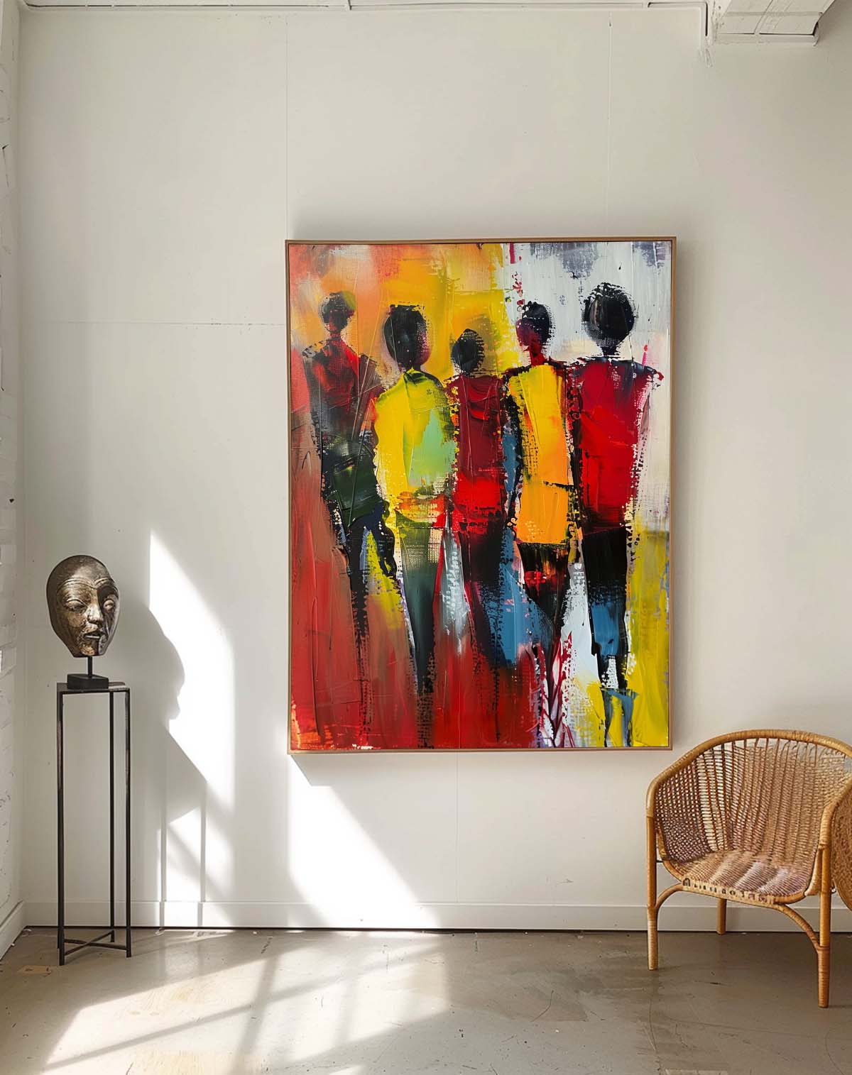 Bright Colors Character Outline Painting Original Abstract Wall Art Large Human Painting Framed Artwork