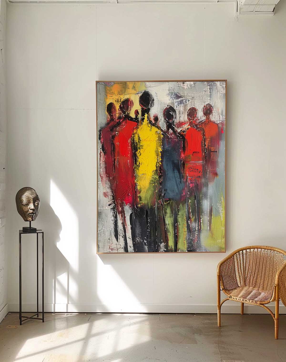 Color Character Outline Painting Original Abstract Wall Art Large Human Painting Framed Artwork