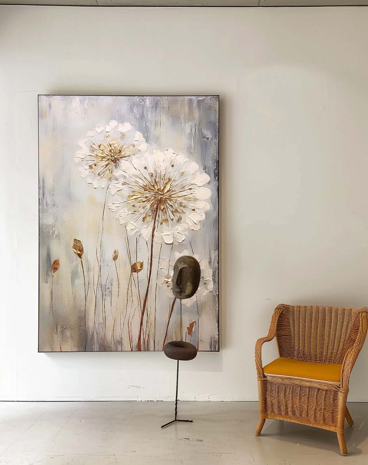 Delicate Dandelion Painting Wall Decor Abstract  Flower Oil Painting on Canvas Large Original  Texture Flowers Art