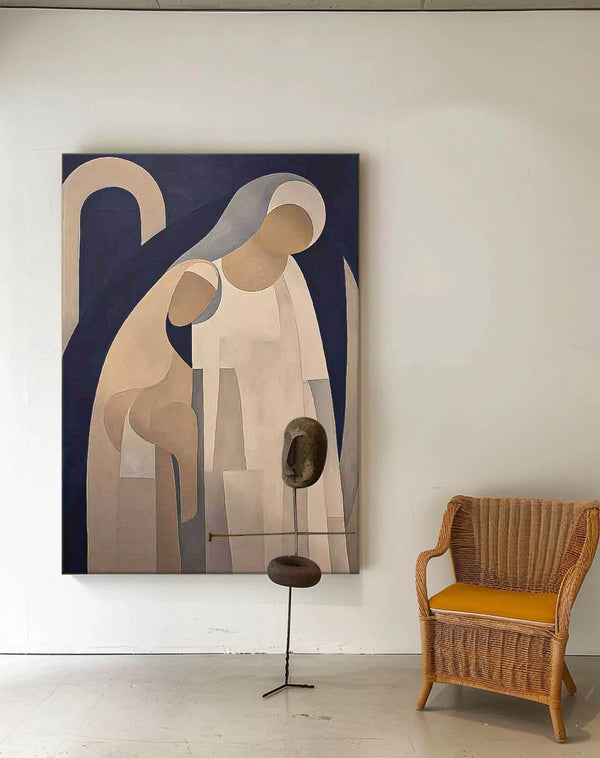Original Nun Wall Art Minimalist Bible People oil Painting On Canvas Abstract Contemporary Acrylic Painting 