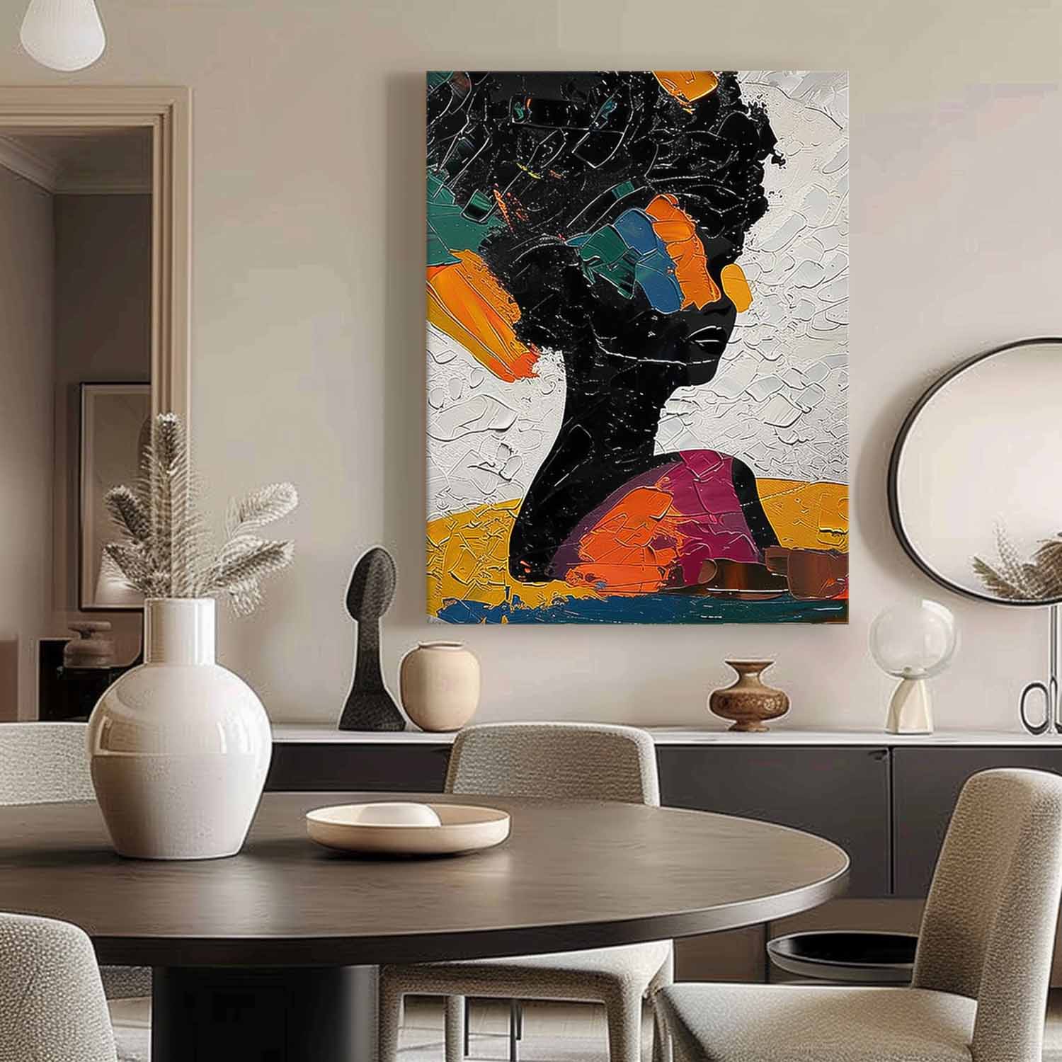Large Portrait Painting Framed Original Exquisite Lady Wall Art Abstract Color Profile Artwork Home Decor
