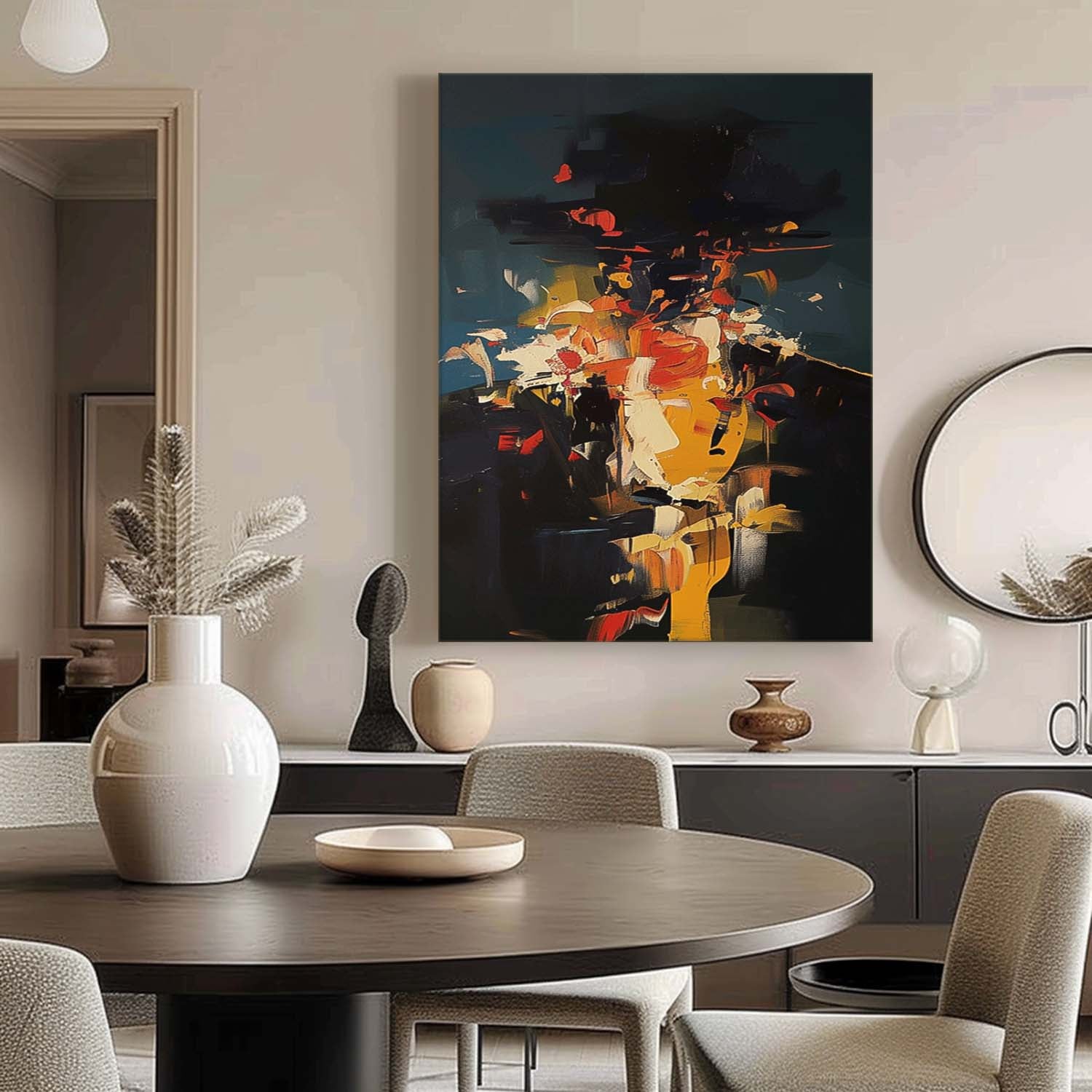 Black Series Large Portrait Painting Original Cool Man Wall Art Abstract Faceless Artwork For Living Room