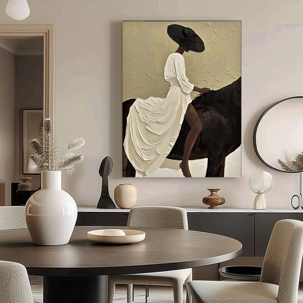 Vintage Horse Girl Oil Painting Victorian Portrait Equestrian Wall Art Textured Canvas Art Home Decor