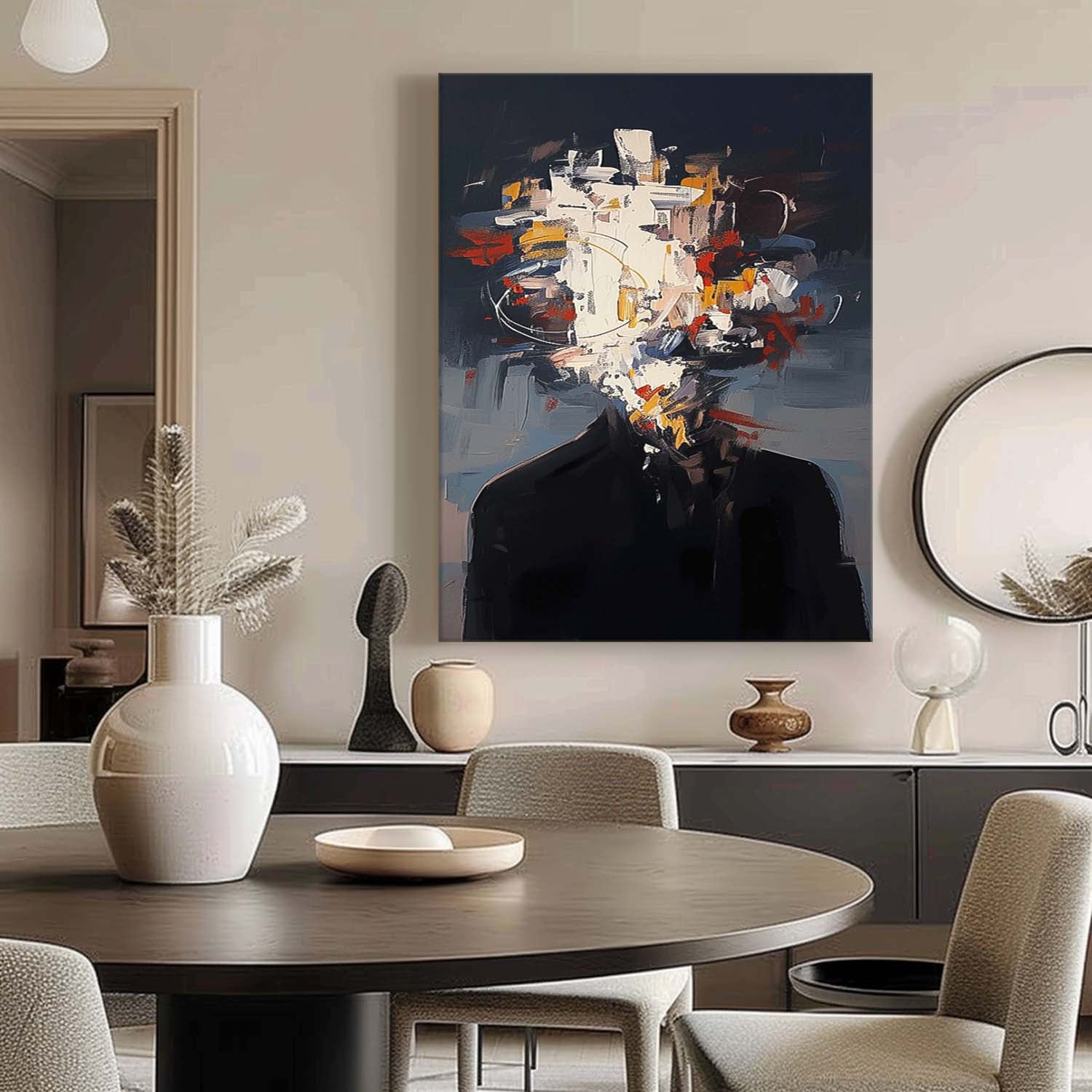 Black Series Large Portrait Painting Original Wall Art Abstract Faceless Artwork For Living Room