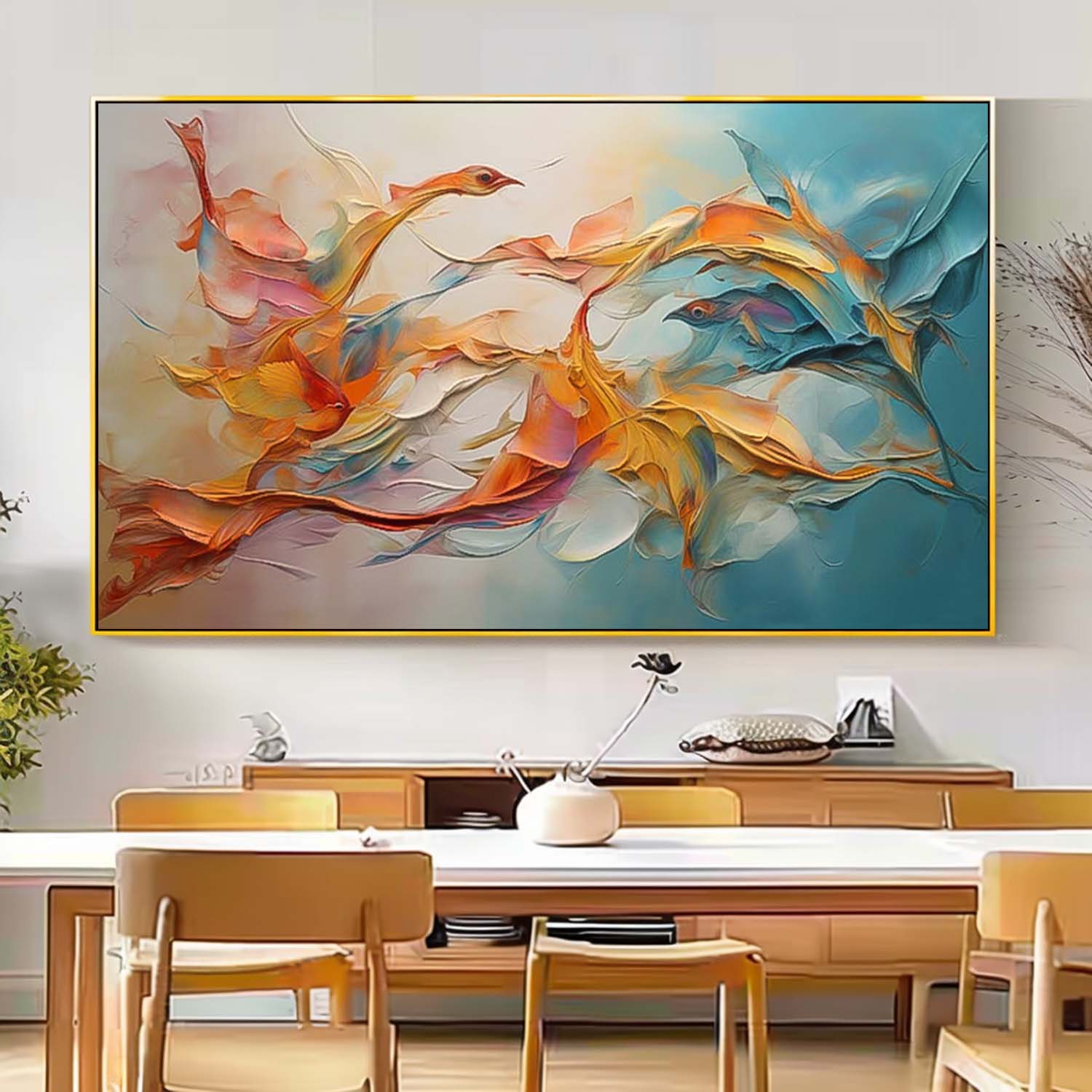 Large Texture Original Abstract Phoenix Wall Art Vibrant Color Abstract Bird Paintings Online Contemporary Artwork