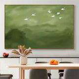 Large Green Wall Art Abstract Oil Painting Original Minimalist Wild Geese Abstract Spring Artwork