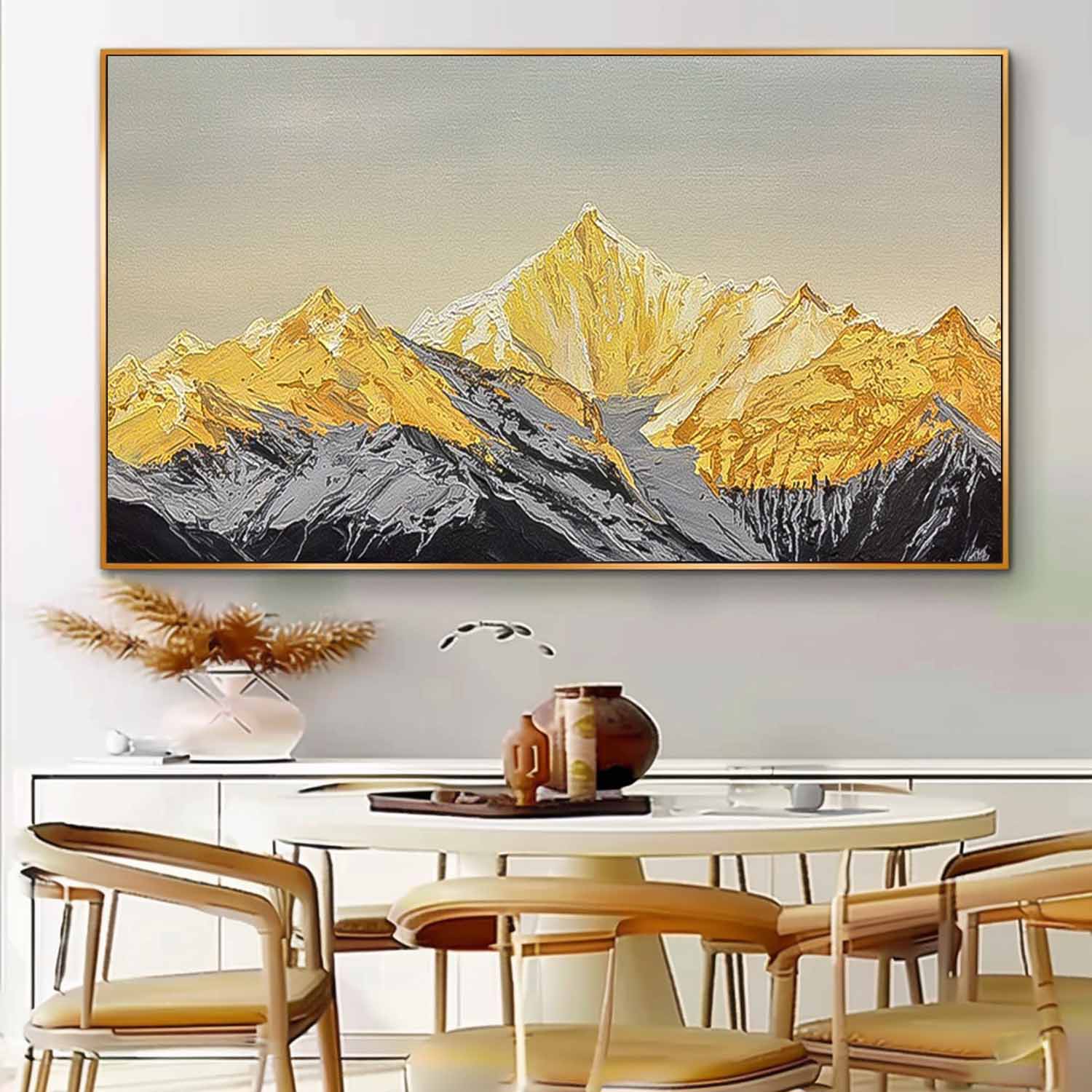 Modern Abstract Gold Mountain Oil Painting On Canvas Large Original Mountain Wall Art For Living Room