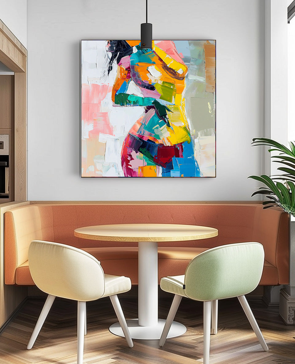 Bright Color Abstract Wall Art Square Sexy Girl Original Texture Acrylic Painting Canvas Large Artwork