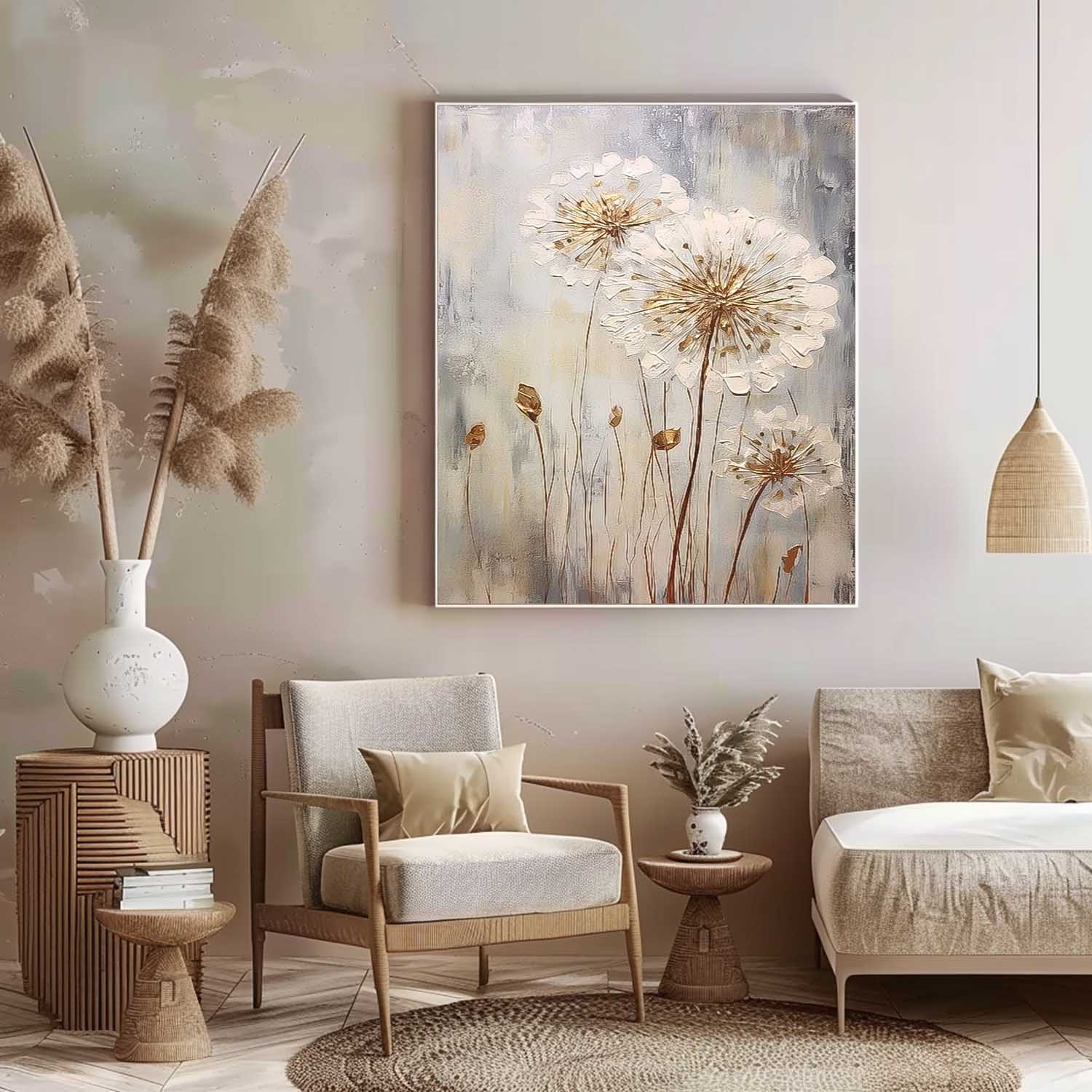 Delicate Dandelion Painting Wall Decor Abstract  Flower Oil Painting on Canvas Large Original  Texture Flowers Art