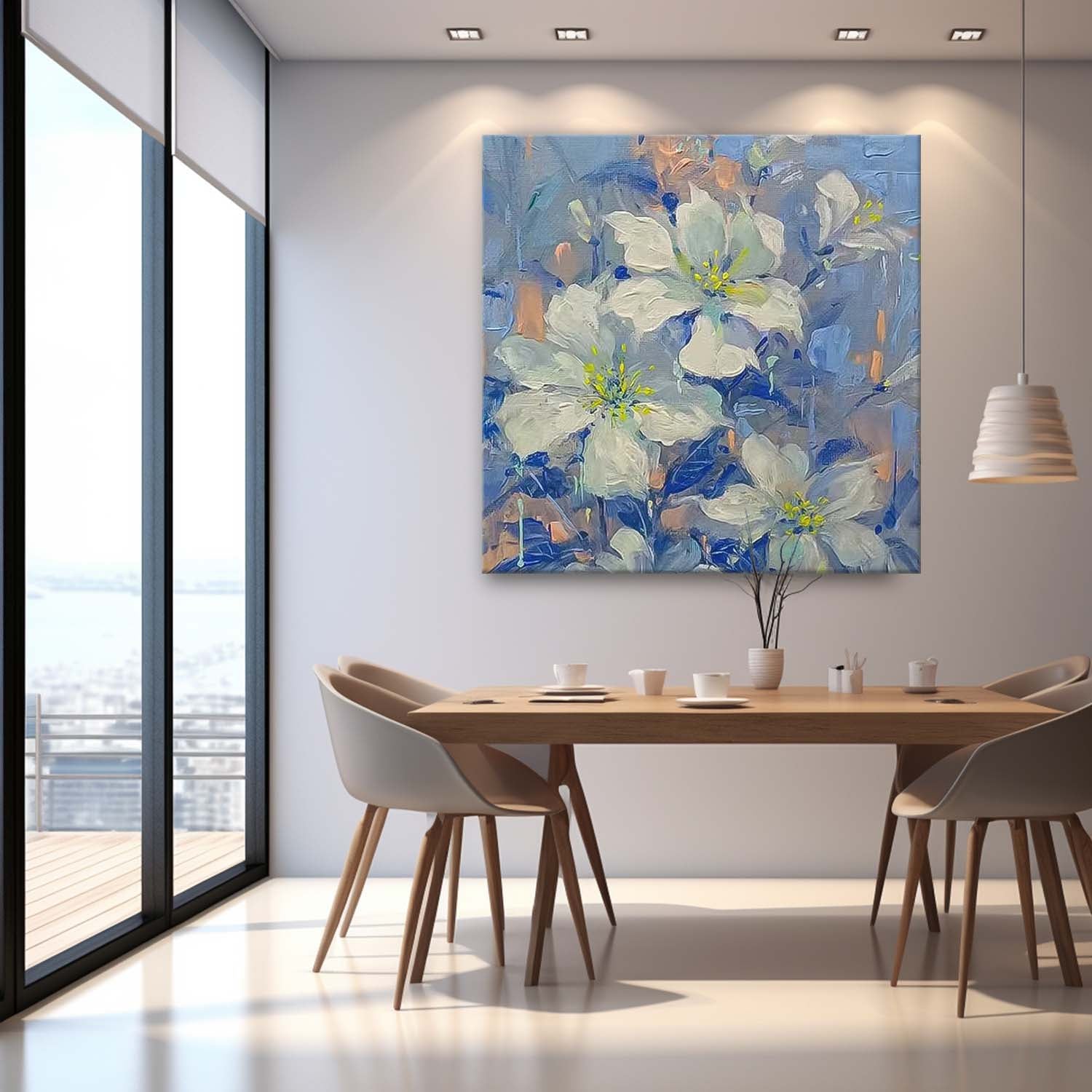 Square Original Flower Wall Art Large Lily Floral Acrylic Painting Modern Floral Oil Painting On Canvas