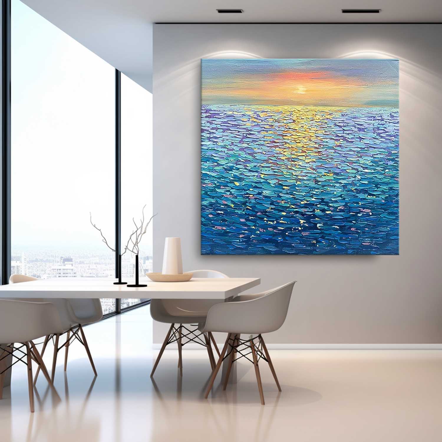 Large Blue Sea Surface Wall Art Modern Oil Painting Abstract Sunset Texture Acrylic Painting Home Decoration