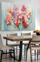 Large Textured Floral Acrylic Painting Spring Flowers Drawing Modern Original Framed Floral Wall Art