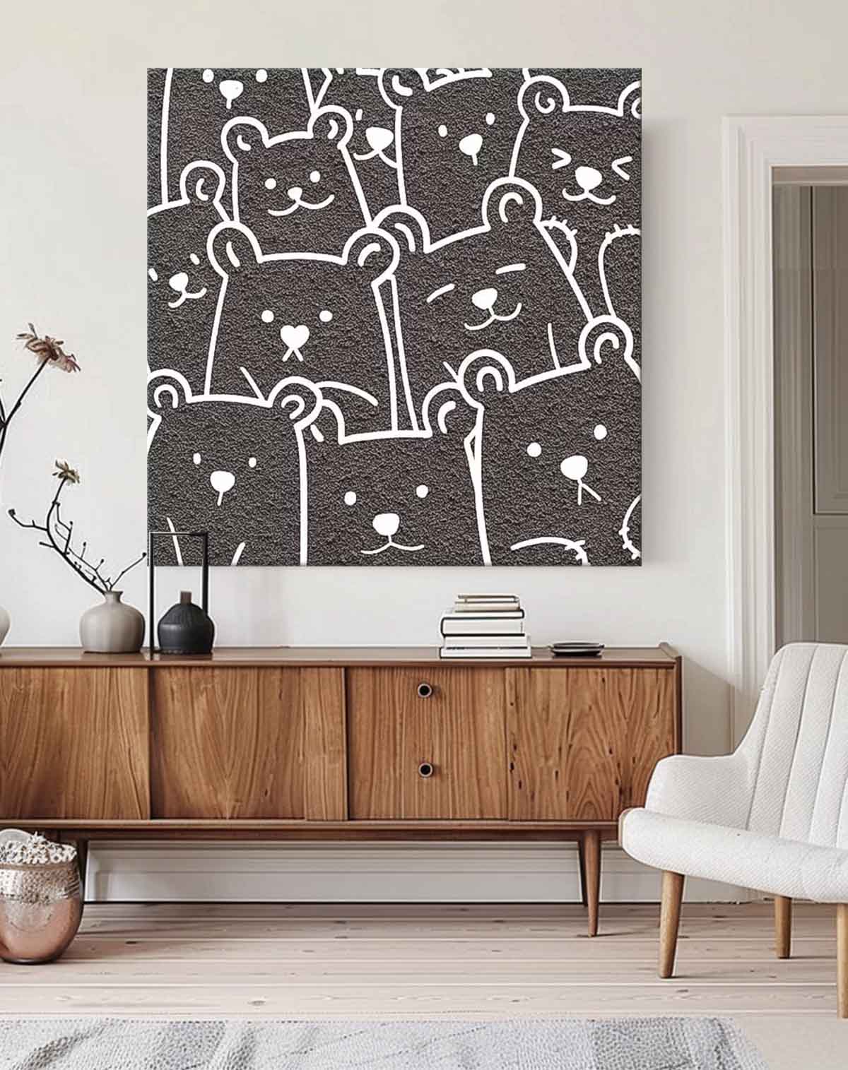 Large Interesting Simple Strokes Bear Abstract Wall Art Modern Minimalist Canvas Acrylic Painting Home Decor