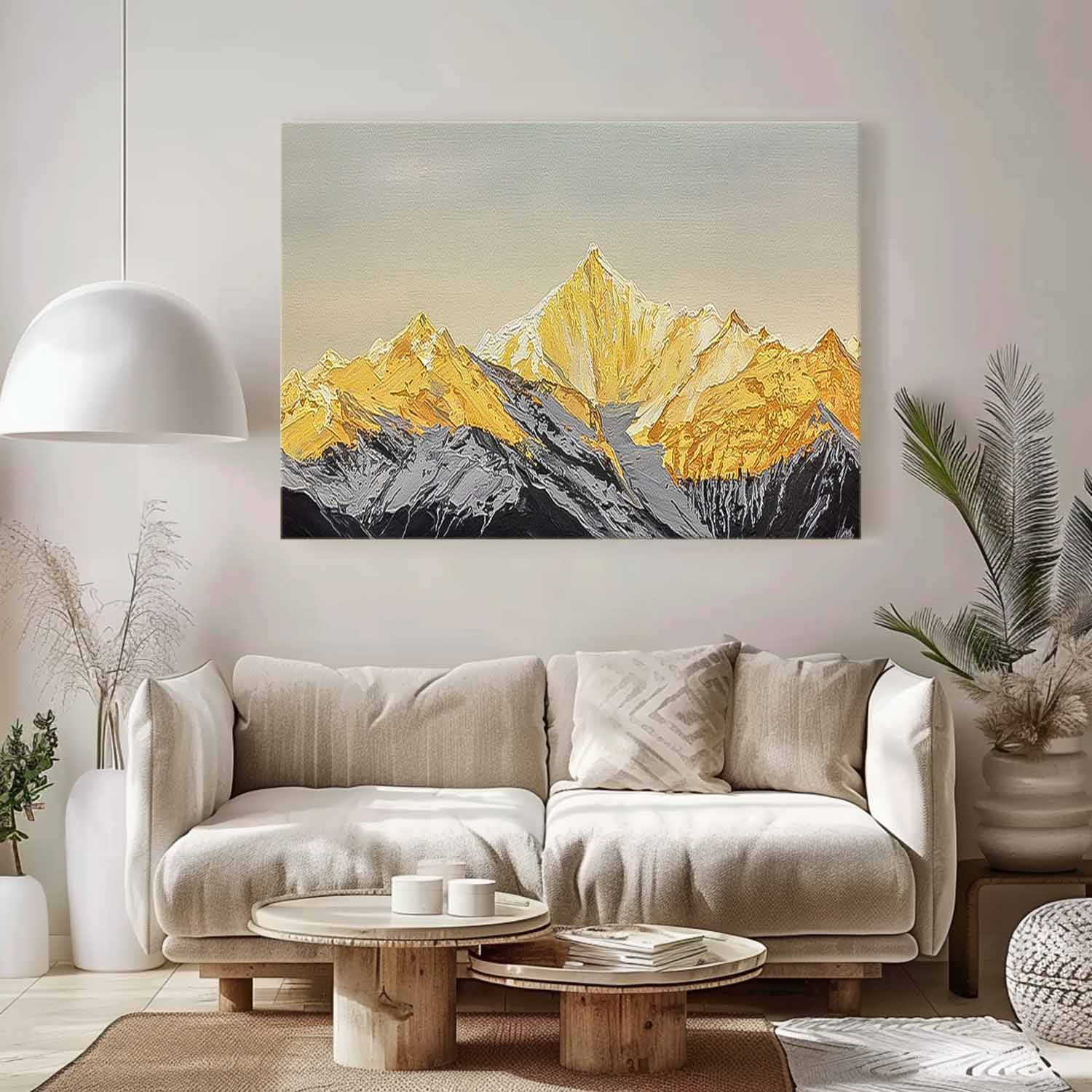 Modern Abstract Gold Mountain Oil Painting On Canvas Large Original Mountain Wall Art For Living Room