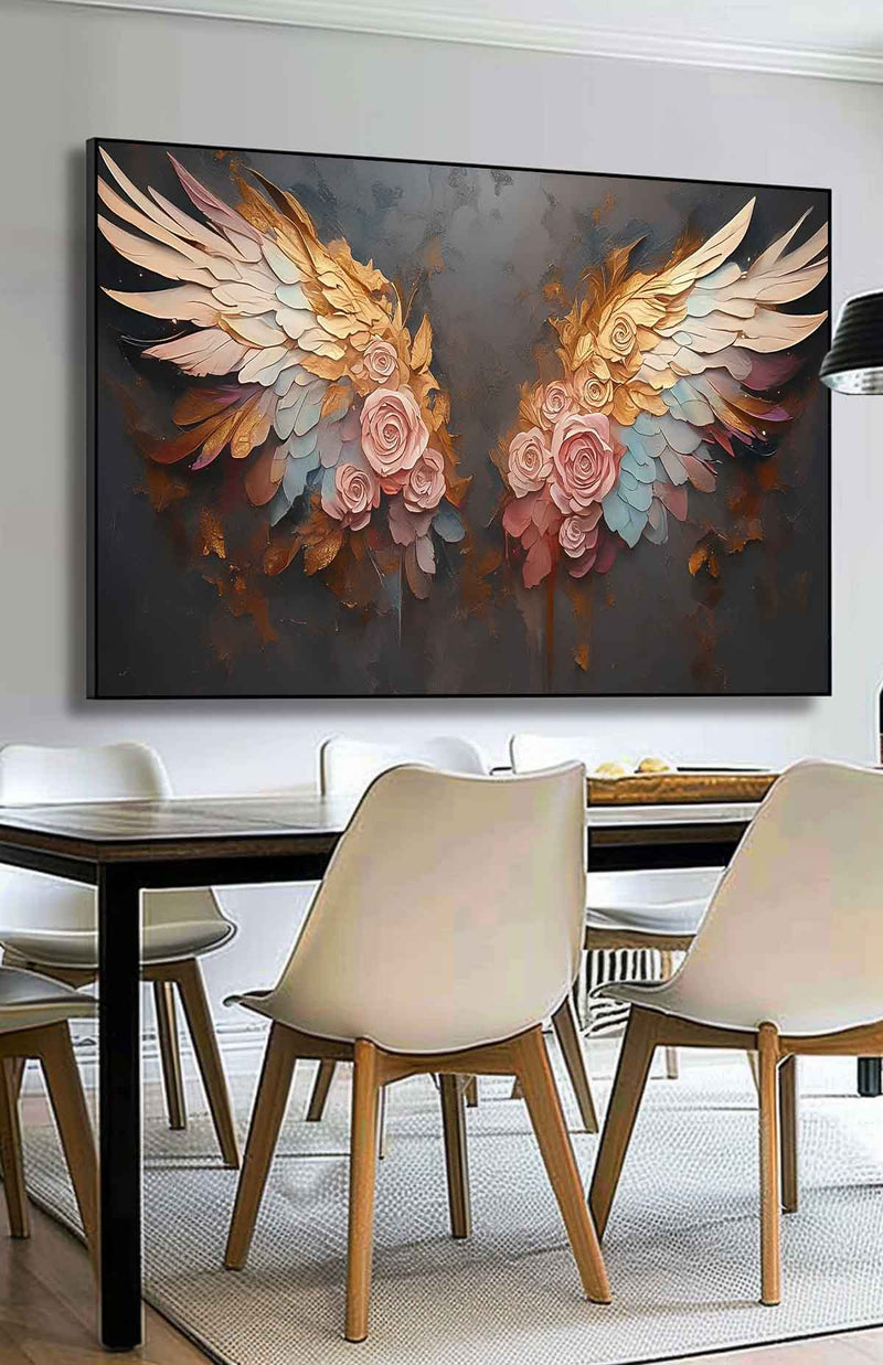 Original Abstract Angel Wing Oil Painting On Canvas Big Wing Flower Boho Artwork For Living Room Decor Gift