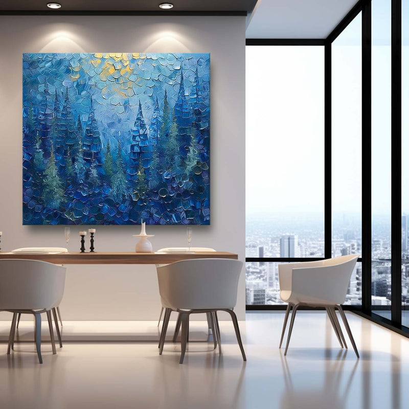 Blue Abstract Forest Acrylic Painting On Canvas Modern Texture Tree Oil Painting Grove Wall Art Home Decor