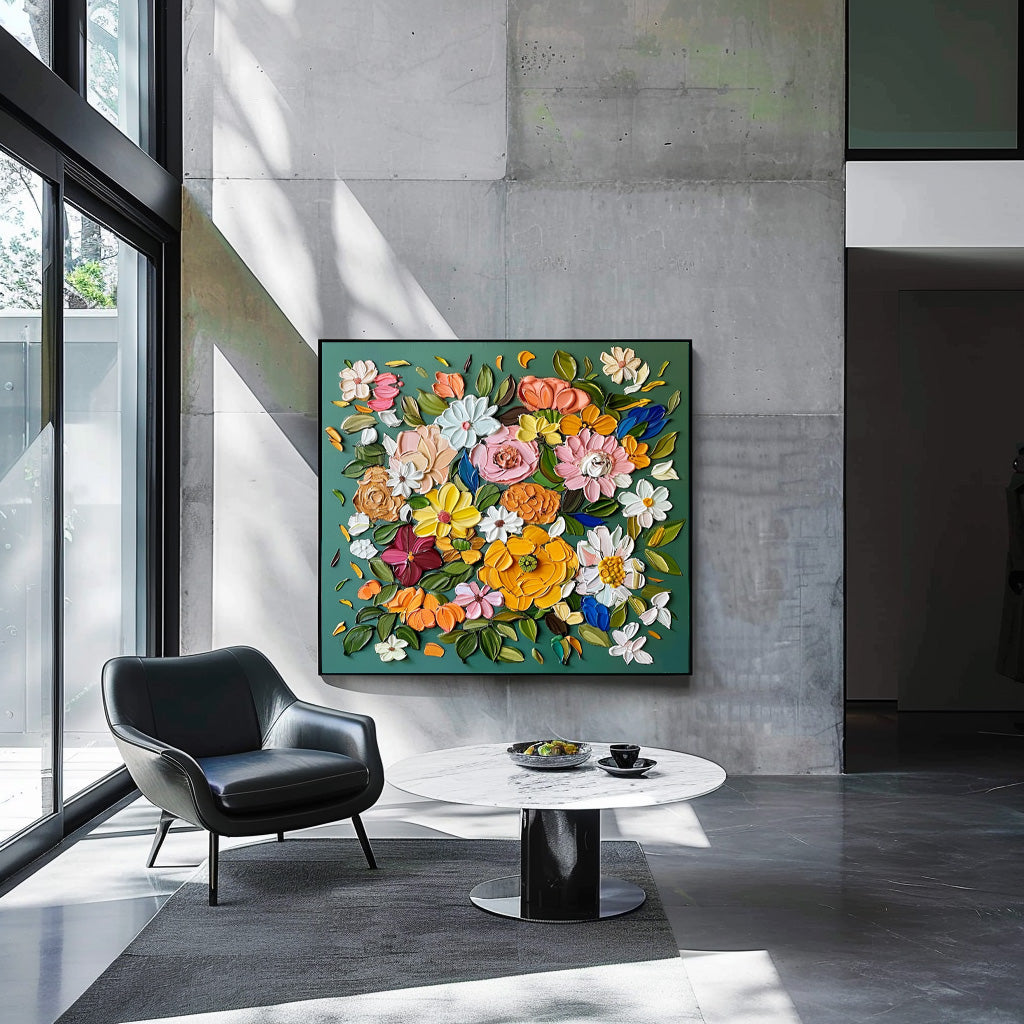 Original Three-Dimensional Floral Wall Art Large Textured Floral Acrylic Painting Contemporary Home Decor