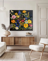 Thick Texture Floral Acrylic Painting Cute Flowers On Black Background Contemporary 3d Wall Art For Sale
