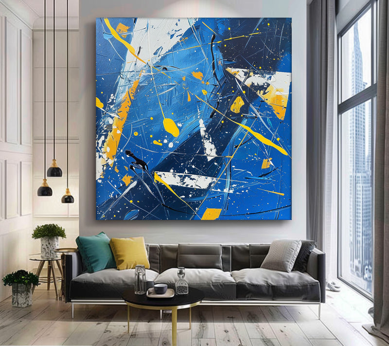 Warm Blue Square Graffiti Acrylic Painting Canvas Great scraper Abstract Art Original Painting Home Decor