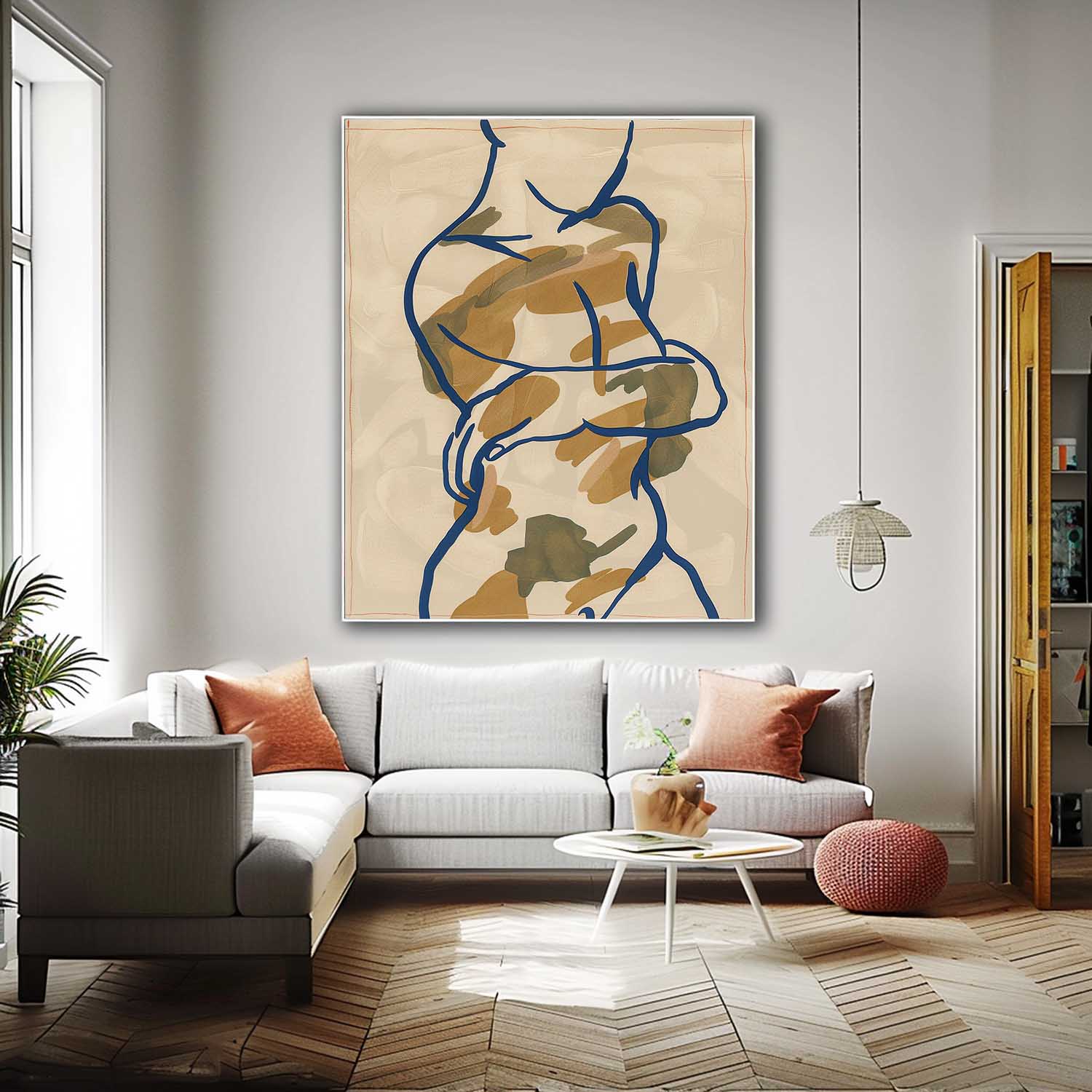 Minimalism Artwork Figure Contour Acrylic Painting Nordic Style Original Abstract Body Line Outline Wall Art