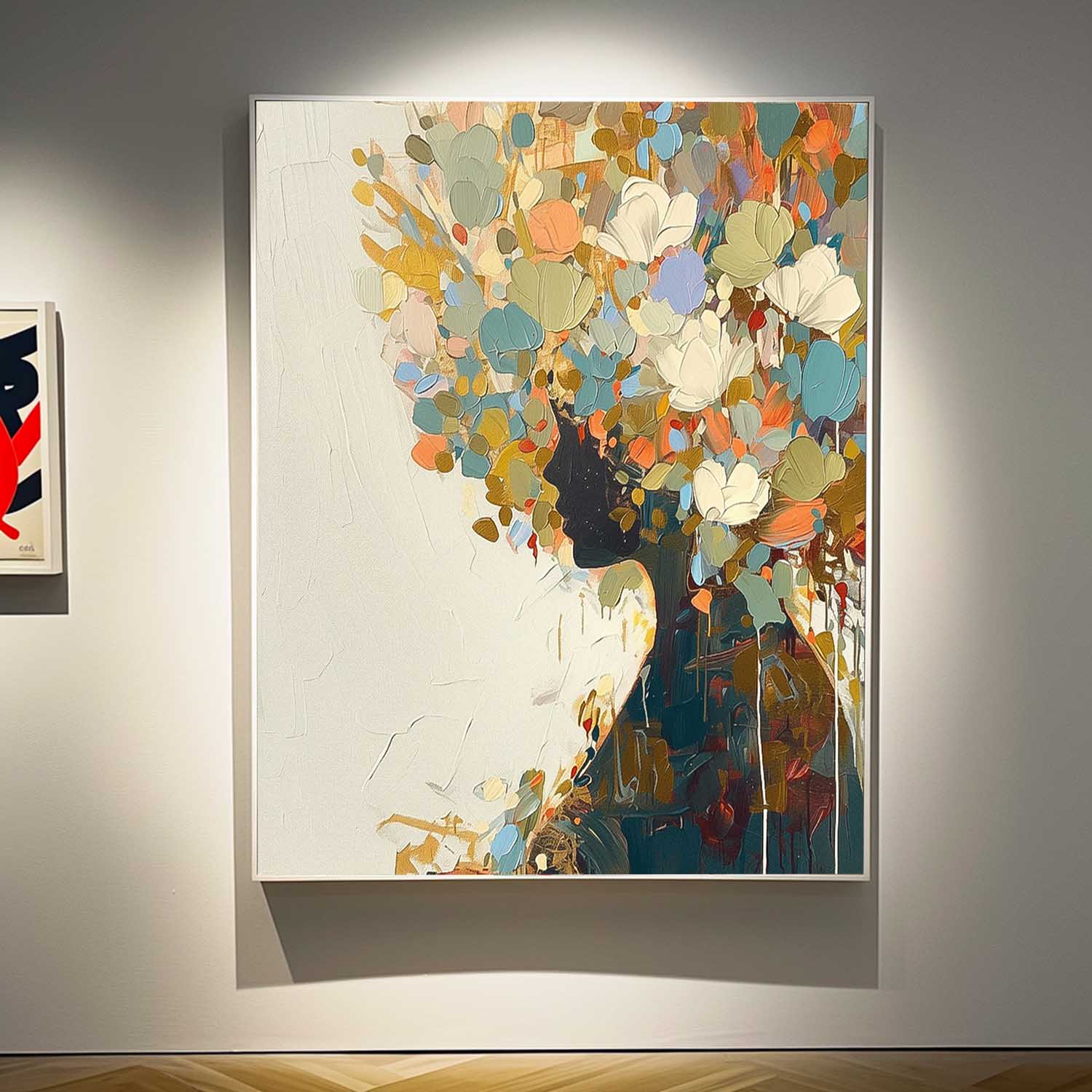 Abstract Color Flower Profile Shadow Artwork Large Portrait Painting Original Lady Wall Art For Living Room