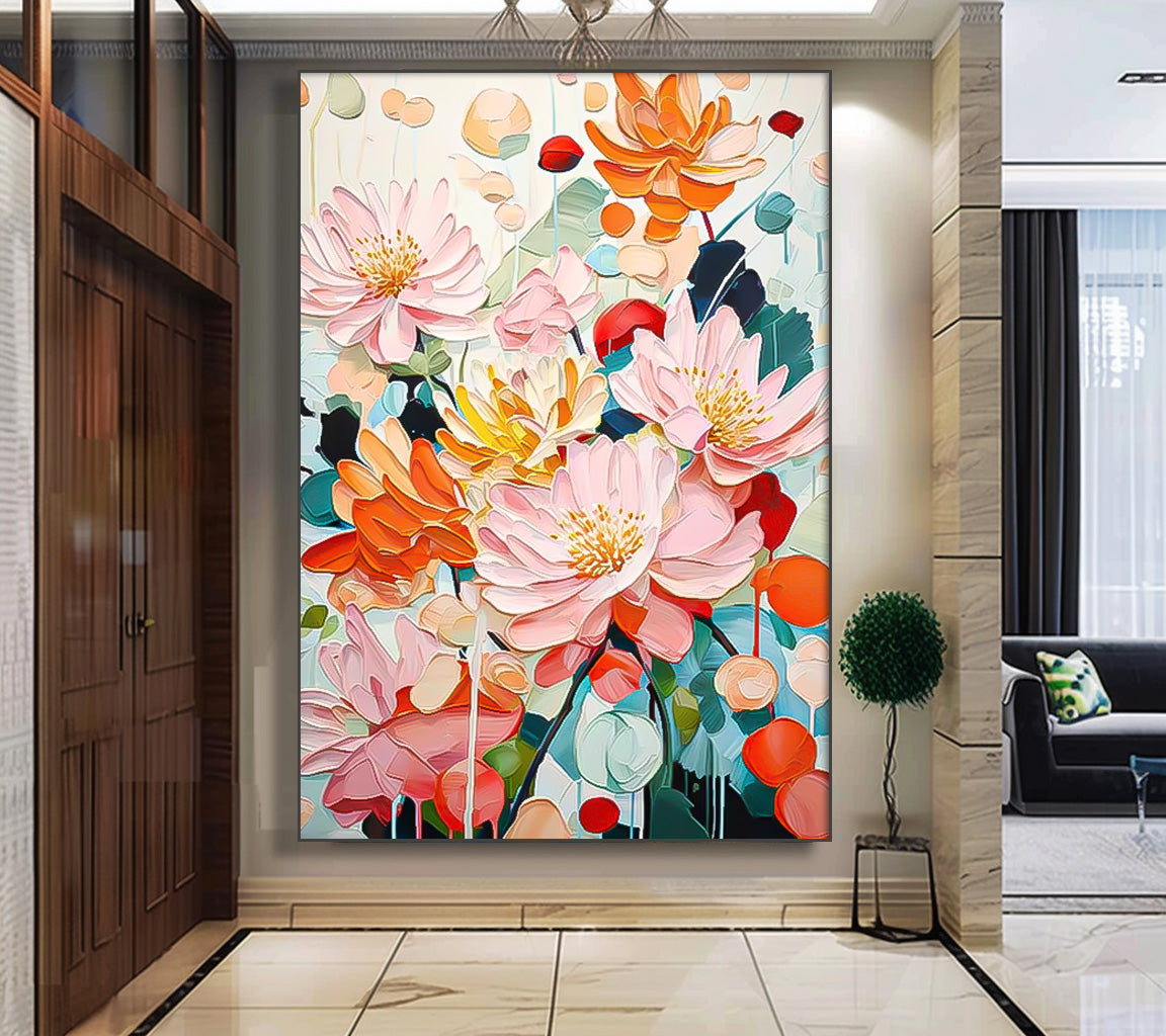 Abstract  Colorful Chrysanthemum Flower Oil Painting on Canvas Big Original Texture Flowers Artwork