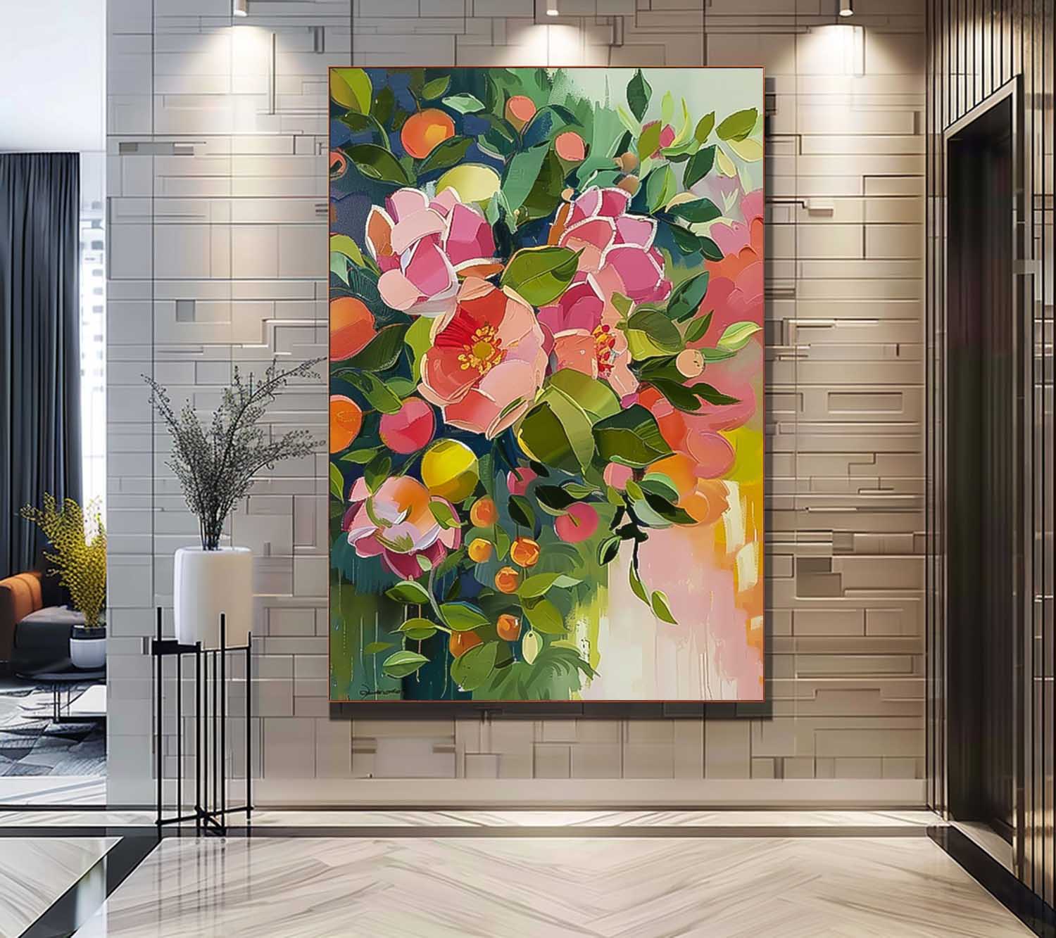 Custom Painting Boho Wall Decor Abstract Peony Flower Oil Painting on Canvas Large Original Watercolor Flowers Art