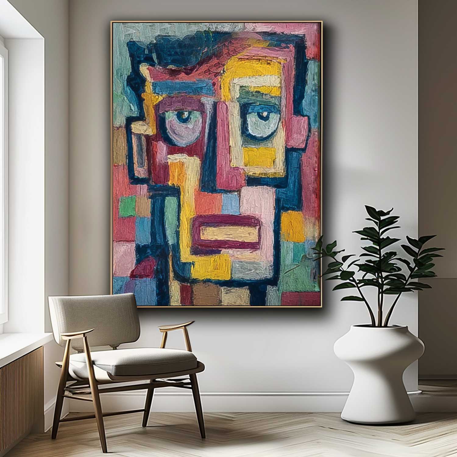 Color Abstract Portrait Oil Painting Canvas Large People Wall Art Original Humor Face Painting