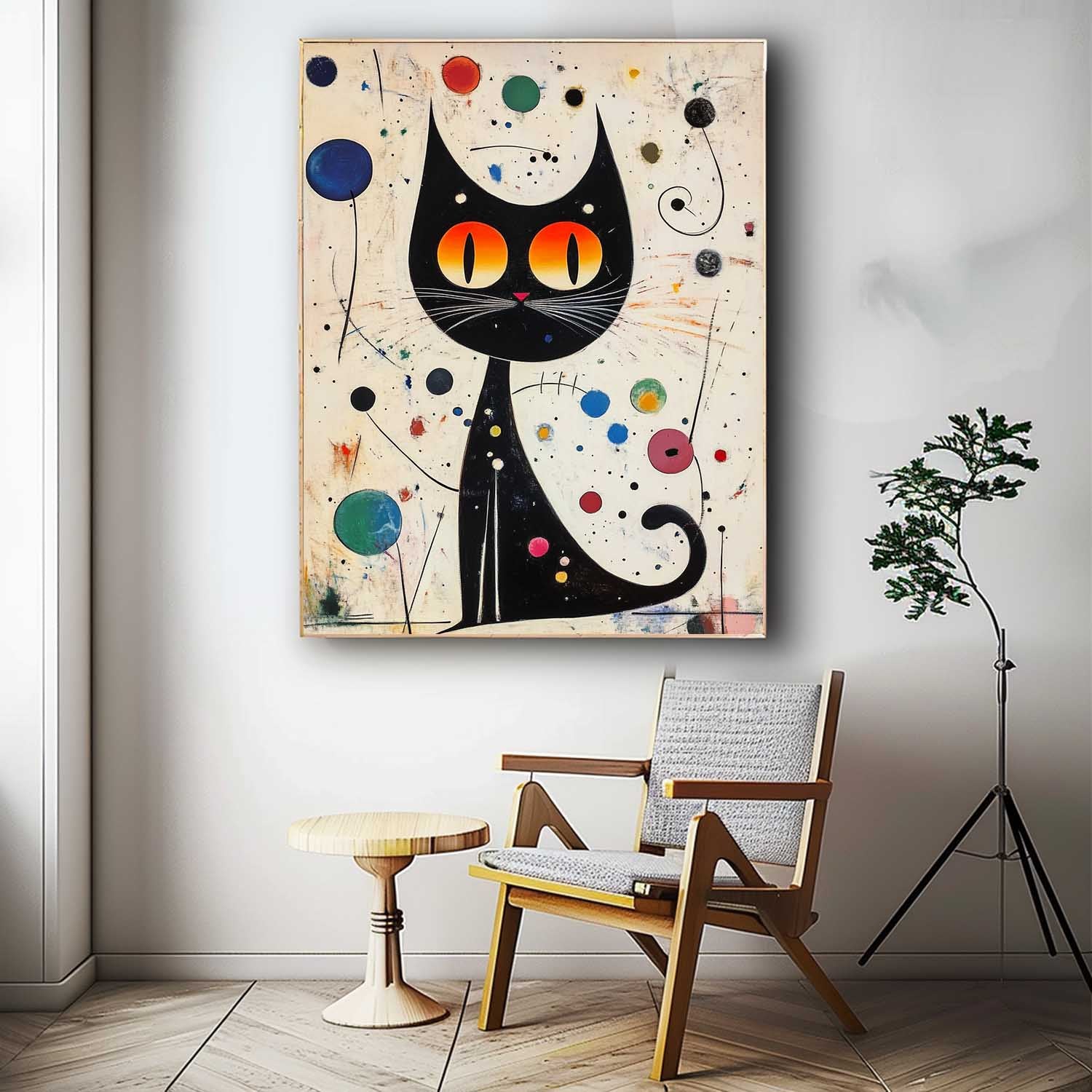 Pop Artwork Joan Miró Style Abstract Cat Acrylic Painting Colorful Modern Cat Oil Painting Home Decor