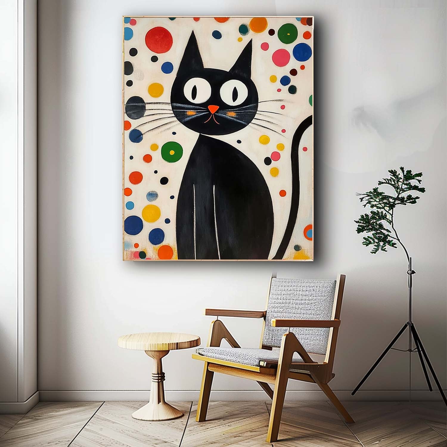 Large Artwork Joan Miró Style Abstract Cute Cat Acrylic Painting Colorful Modern Cat Oil Painting Home Decor