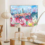 Modern Abstract Cityscape Oil Painting Large Flowers Texture Painting On Canvas Blue Pink Wall Art Living Room Decoration