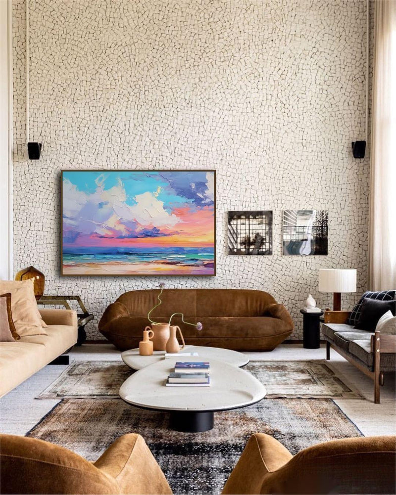 Bright Modern Abstract Landscape Oil Painting On Canvas Large Landscape Original Sunset Wall Art Home Decor