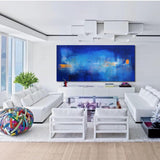 Large Bright Blue Acrylic Painting Original Oil Painting On Canvas Modern Abstract Living Room Wall Art