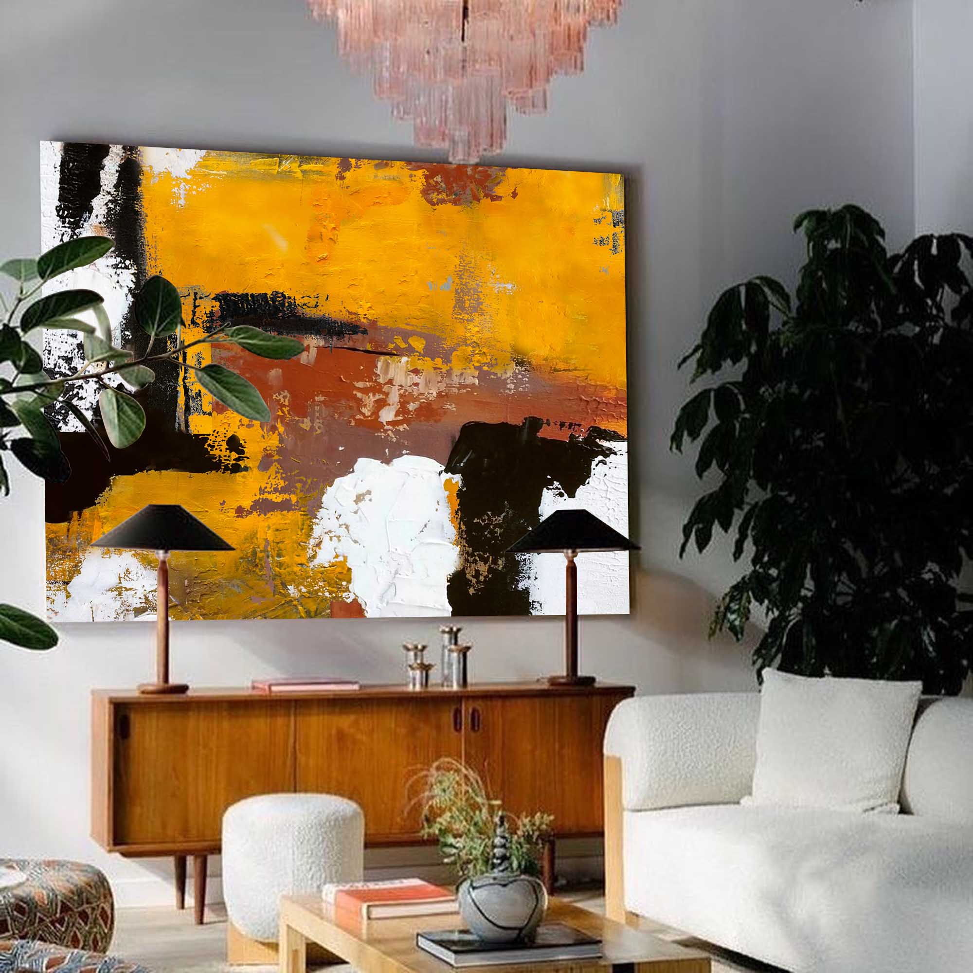 Modern Abstract Canvas Oil Painting Yellow Large Wall Art Original Texture Oil Painting Home Decoration