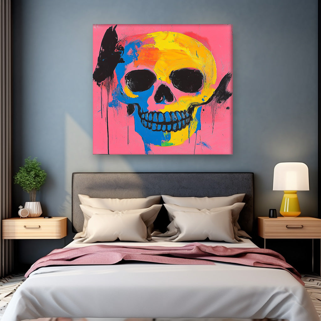 Original Skeleton Painting Canvas  Square Abstract people's Wall Art Large Square Artwork Home Decor