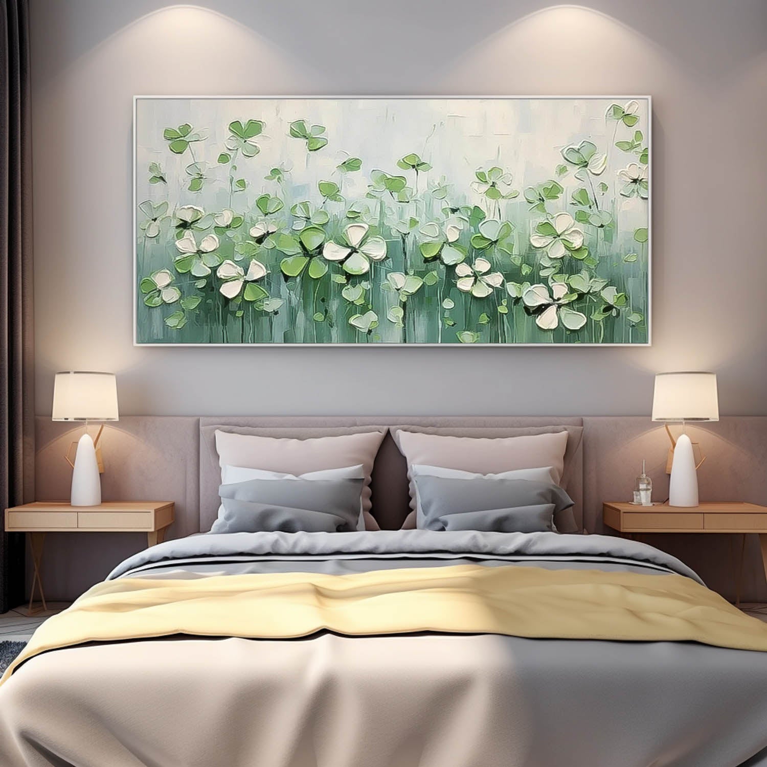 Large Green Four Leaf Clover Wall Art Textured Flower Acrylic Painting Original Painting On Canvas Framed Decor
