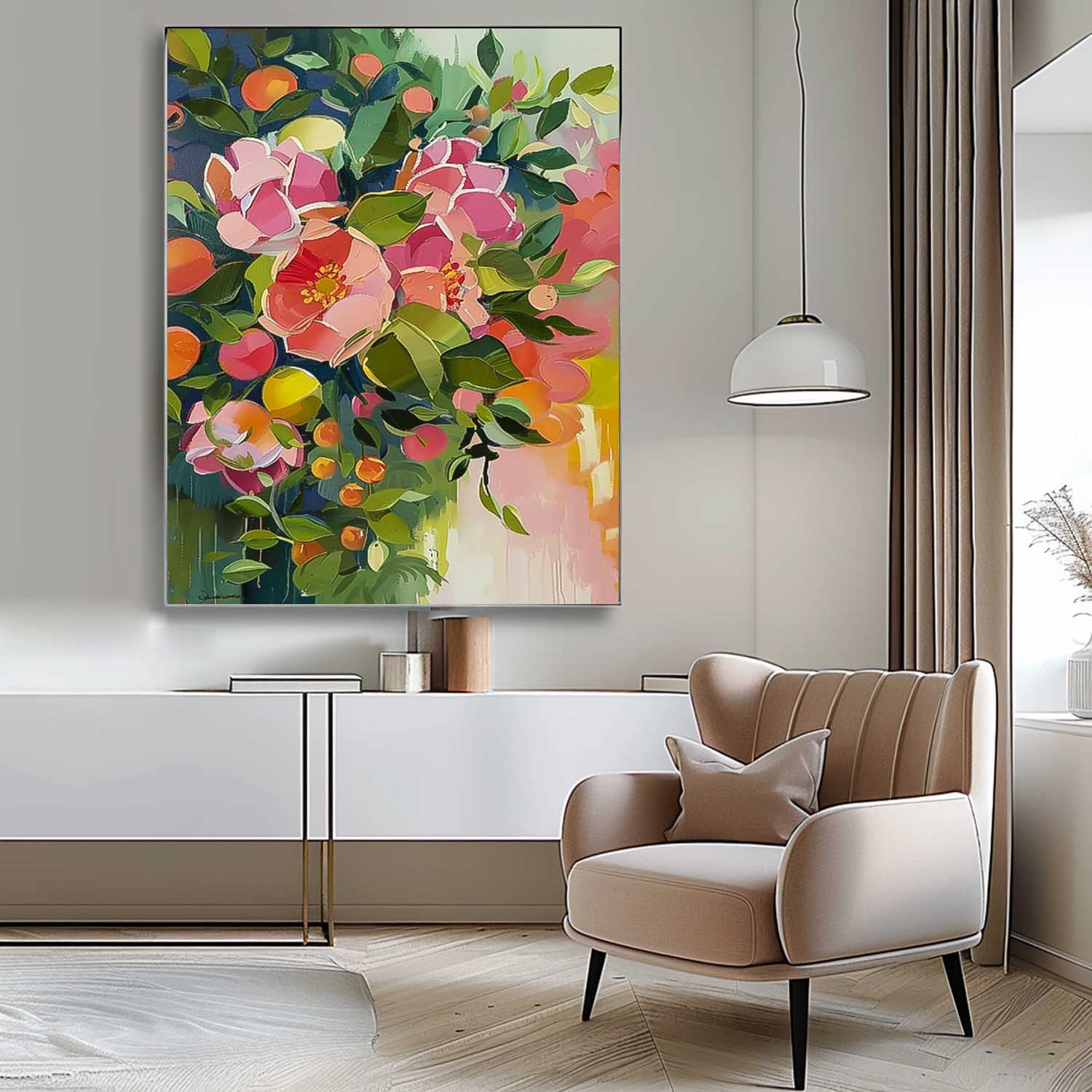 Custom Painting Boho Wall Decor Abstract Peony Flower Oil Painting on Canvas Large Original Watercolor Flowers Art