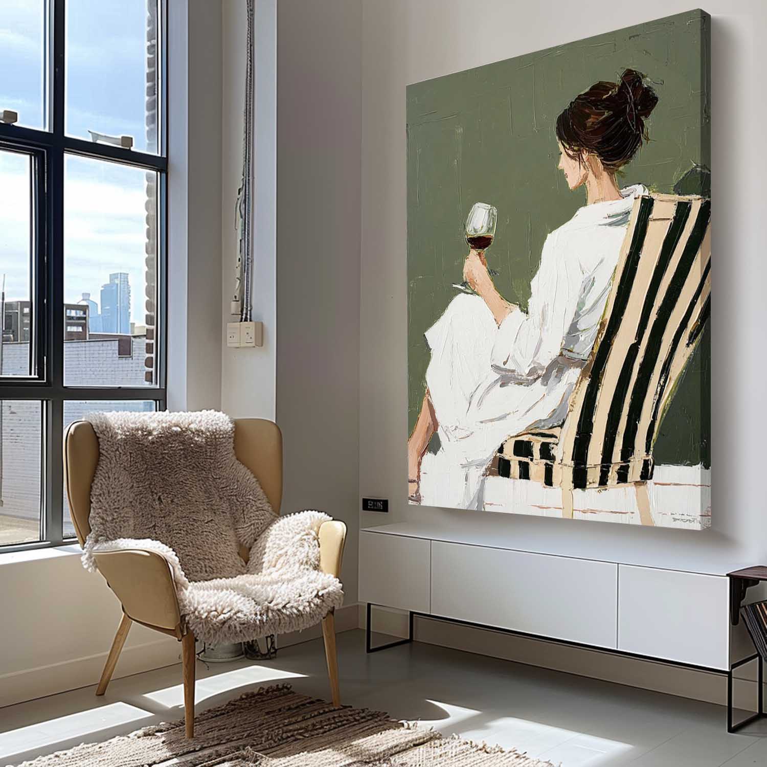 Abstract Lady Wearing A Bathrobe Oil Painting Canvas Figure Artwork Framed Original Elegant Woman Wall Art