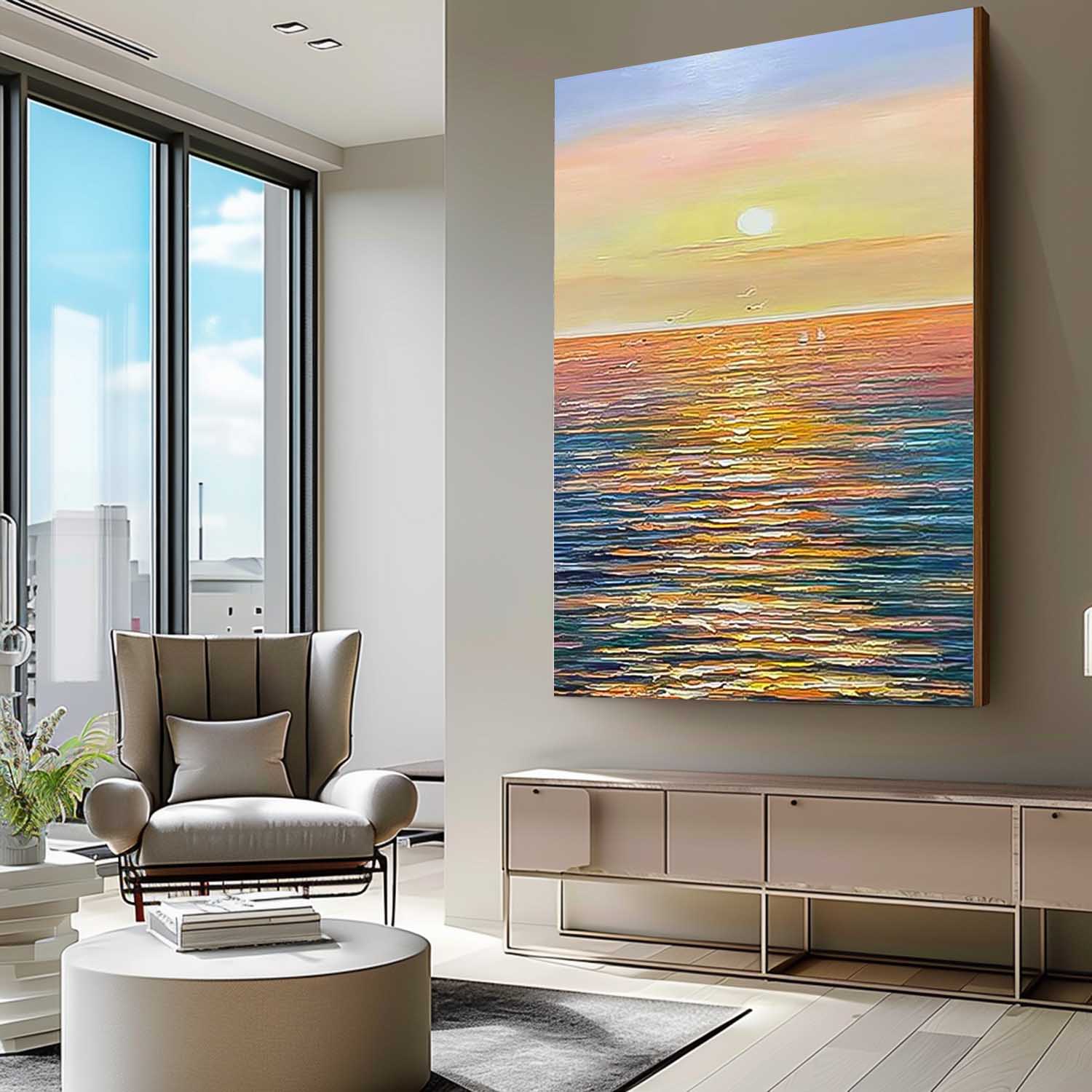 Abstract Sunset Modern Wall Art Acrylic Painting Large Texture Sea Surface Landscape Oil Painting Home Decor