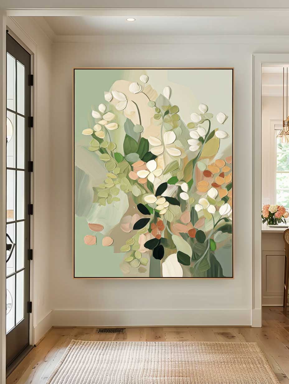 Beauty Abstract Green Leaves Flower Oil Painting On Canvas Big Original Texture Flowers Artwork