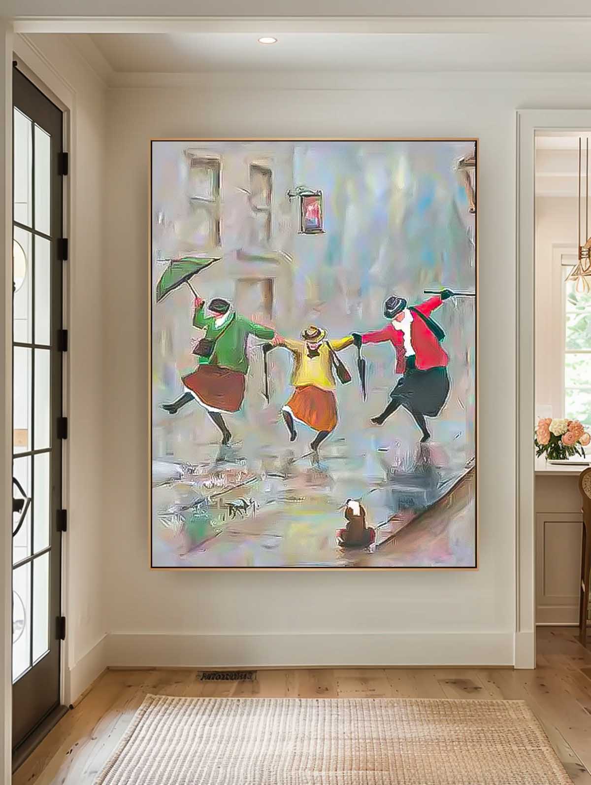 Rainy Day Cute Women Portrait Painting Original Humored Wall Art Interesting Contemporary Art