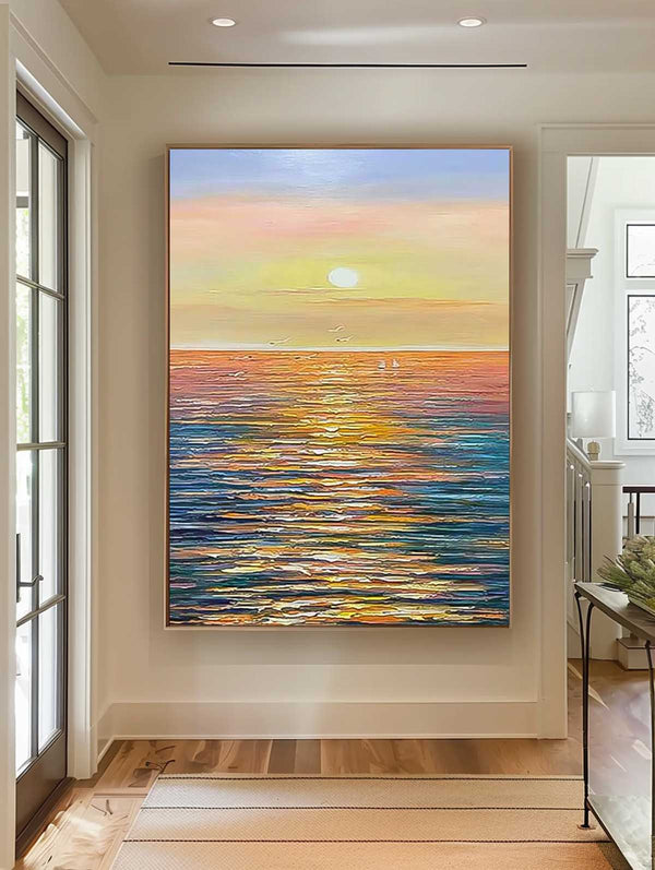 Abstract Sunset Modern Wall Art Acrylic Painting Large Texture Sea Surface Landscape Oil Painting Home Decor