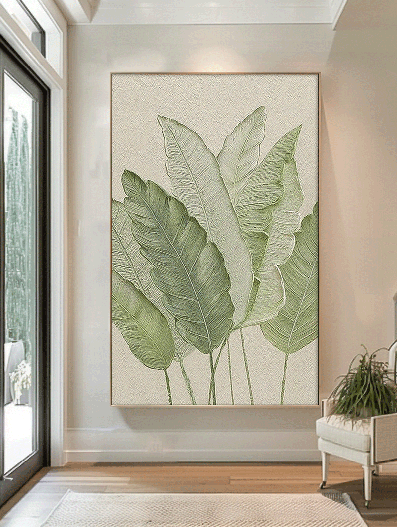 Texture Foliage Long Version Large Abstract Oil Painting Original Green Leaf Wall Art Painting Home Decor