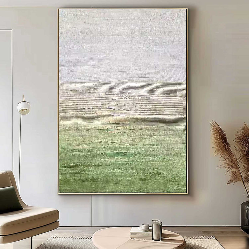 Large Wall Art Texture Minimalist Green Gradient Canvas Oil Painting Abstract Original framed Artwork