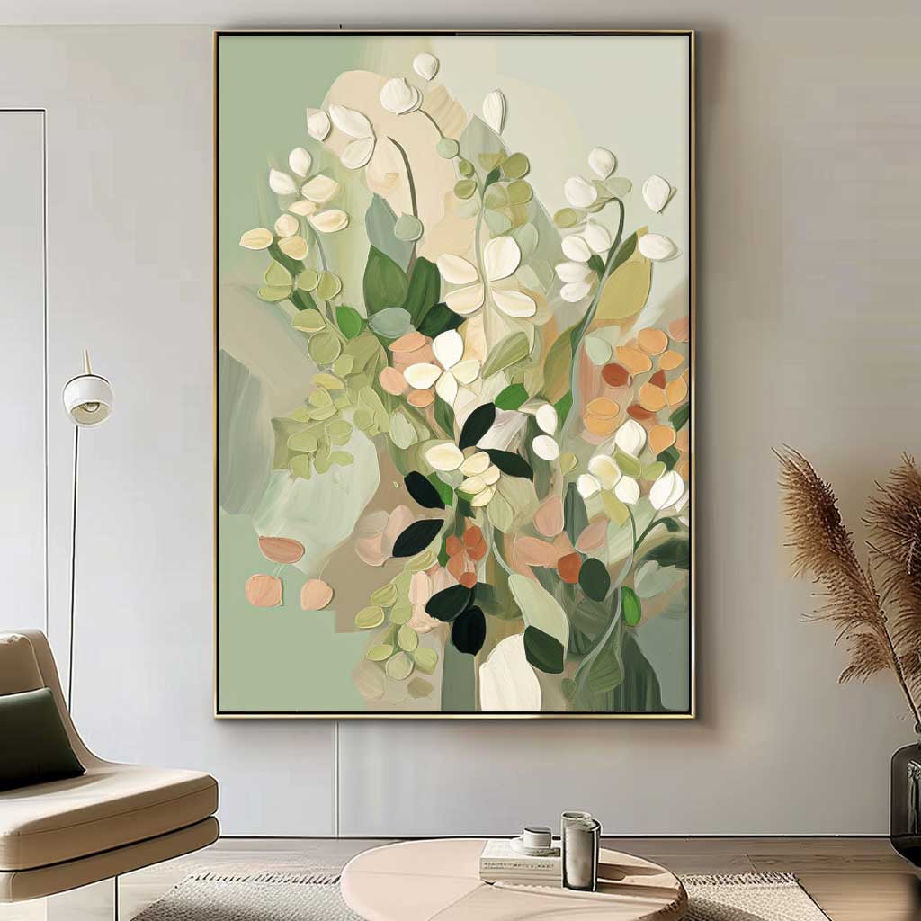 Beauty Abstract Green Leaves Flower Oil Painting On Canvas Big Original Texture Flowers Artwork