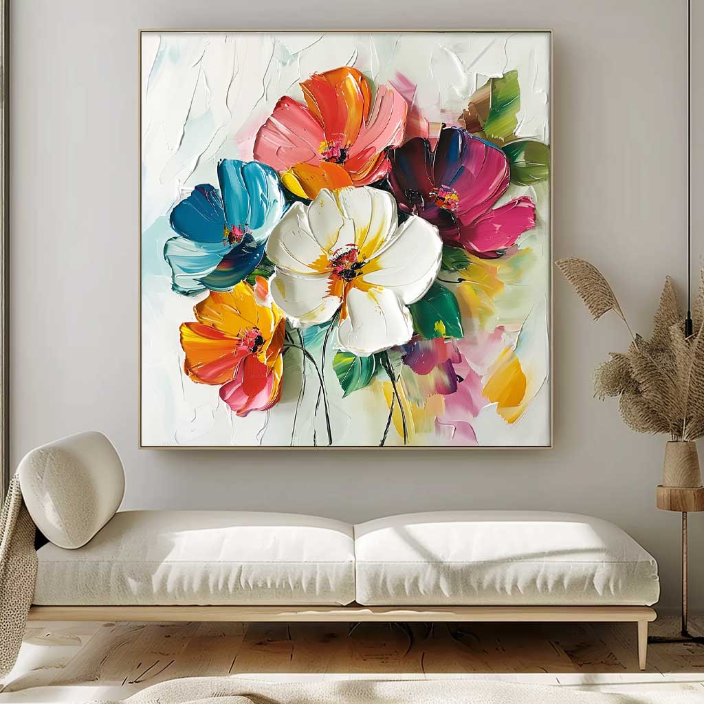 Lovely Colorful Original Flowers Abstract Wall Art Thick Texture Acrylic Painting Modern Floral Oil Painting Canvas
